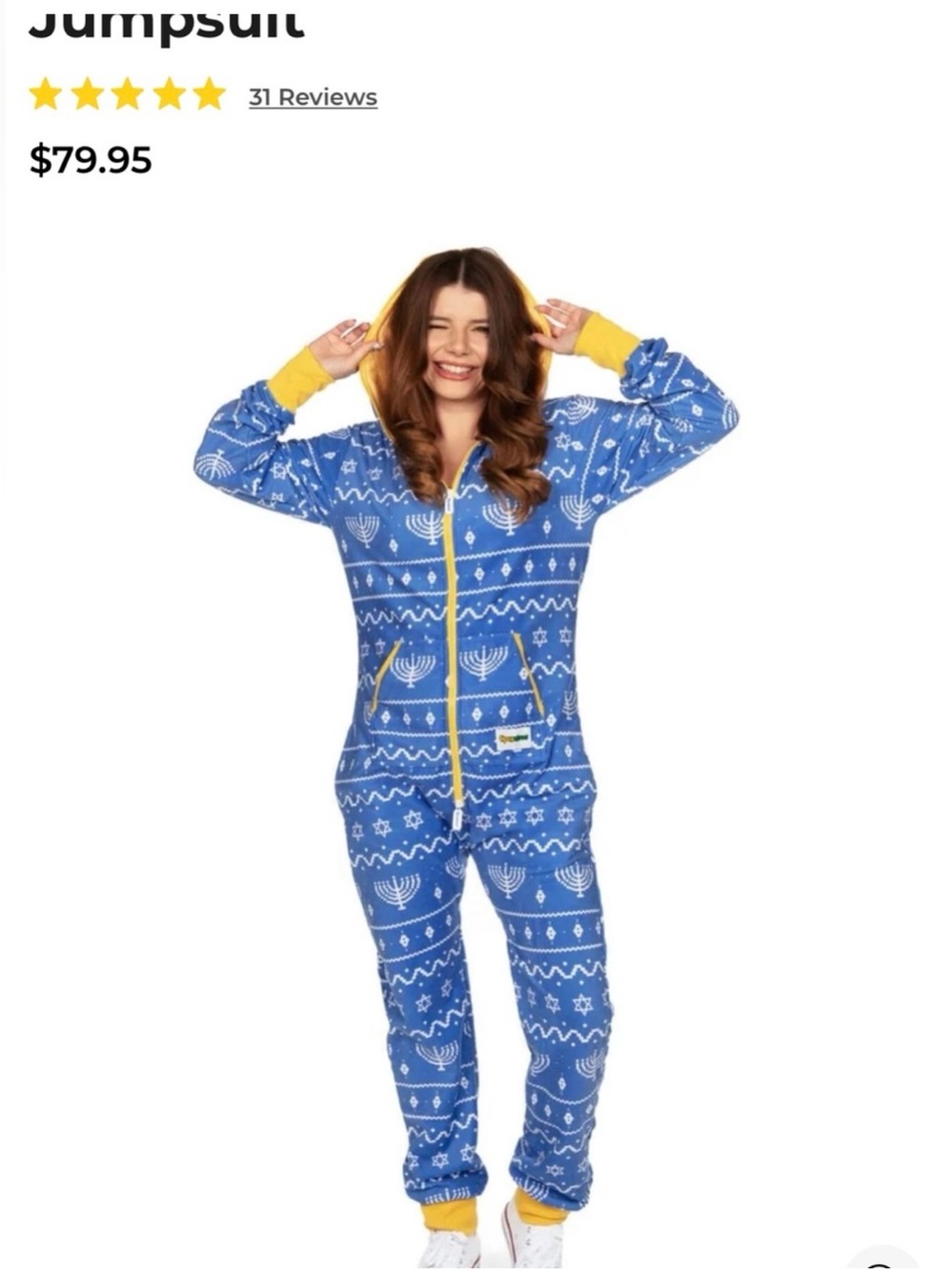 Tipsy Elves Womens Blue Hanukkah Jumpsuit Small Holiday Menorah Whimsy Cozy Fun